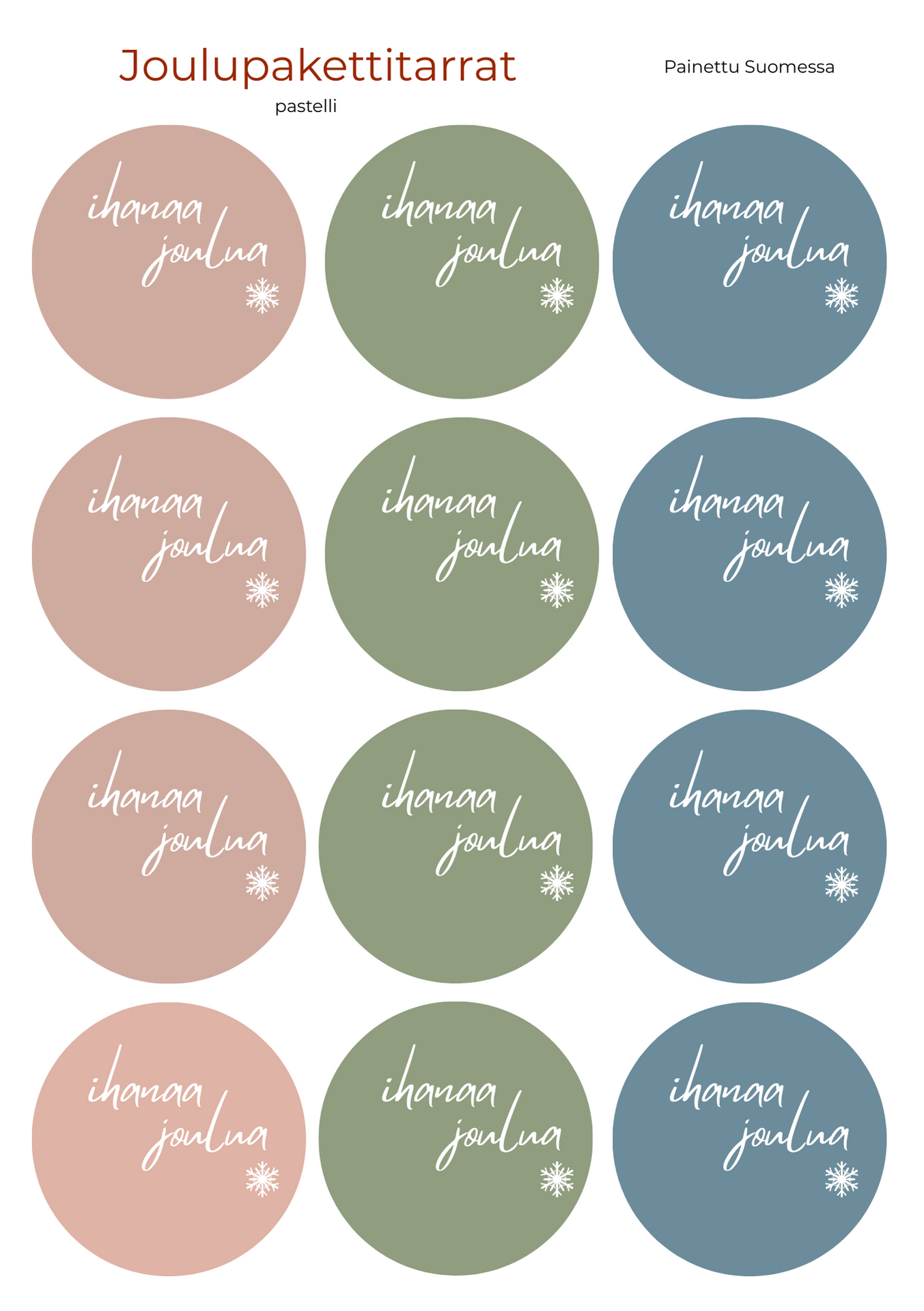 Joulupakettitarrat 12 kpl - VALITSE VÄRI Pastel