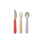 OYOY Mellow Cutlery - Pack of 3, CHOOSE COLOUR Lavender / Vanilla / Cherry Red