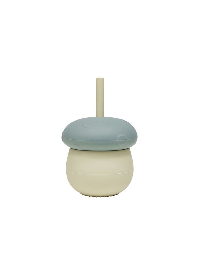 OYOY Mushroom cup with straw CHOOSE COLOUR Blue/offwhite