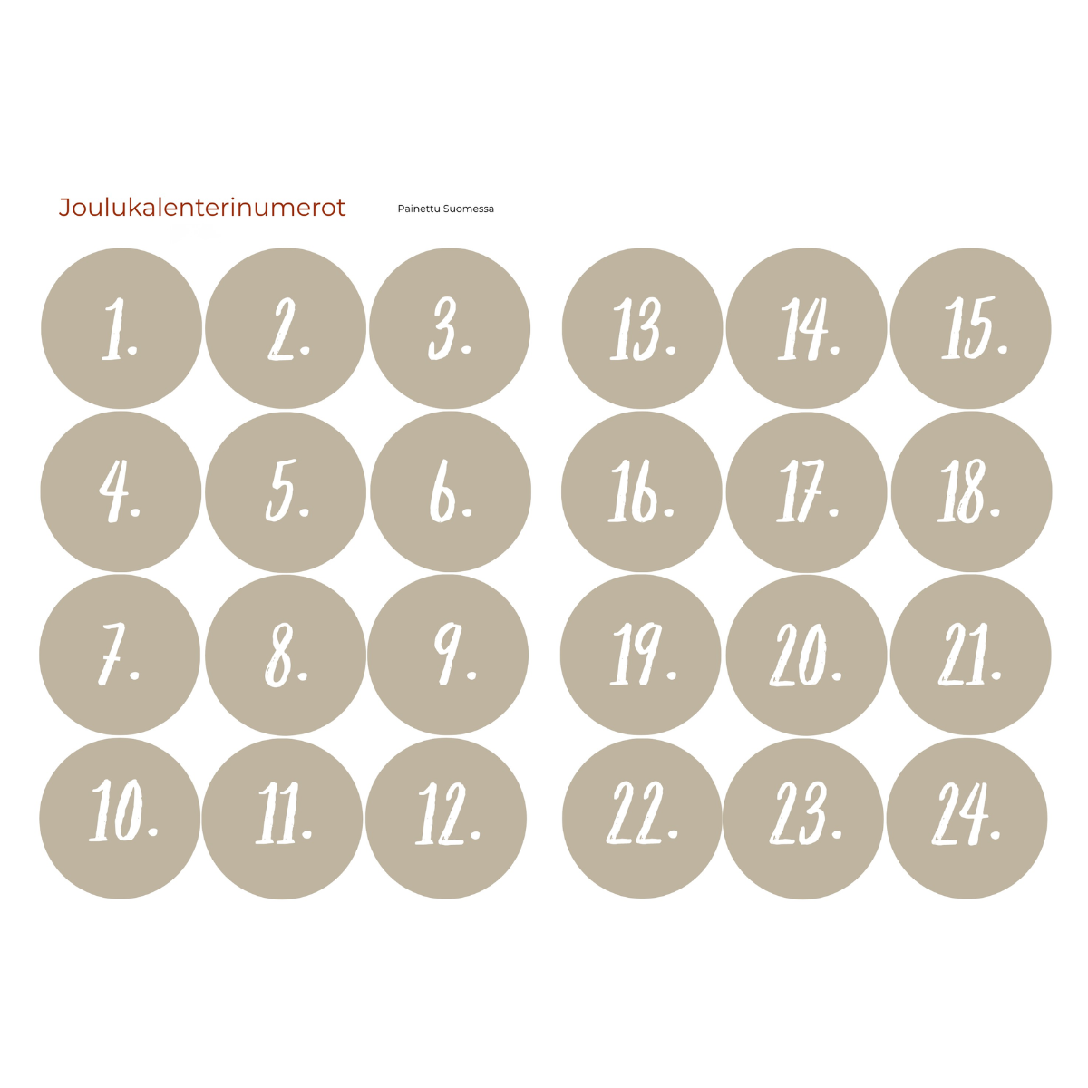 Joulukalenterin numerot 1–24 - VALITSE VÄRI Beige