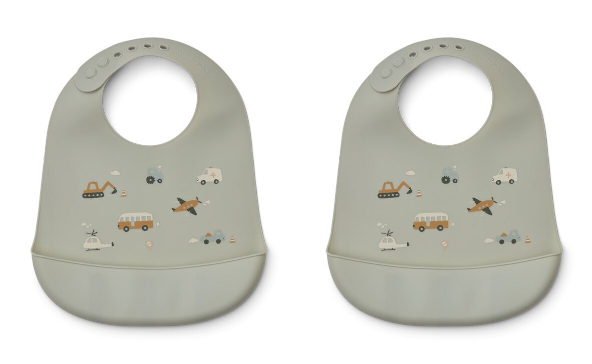 Liewood Tilda silicone bib 2-pack CHOOSE MODEL Vehicles dove blue mix