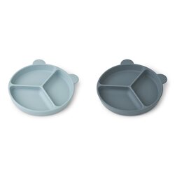 Liewood Stacy divider suction plate 2-pack, sea blue/whale blue mix