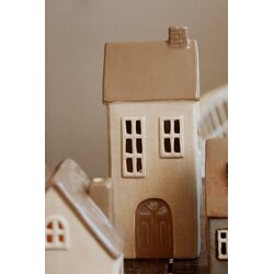 Ib Laursen Talo kynttilälyhty pellava 2 ikkunaa, 7 x 27 x 9 cm