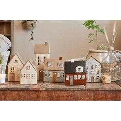 Ib Laursen Talo kynttilälyhty pellava 2 ikkunaa, 7 x 27 x 9 cm