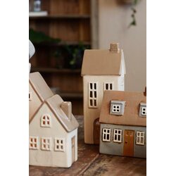 Ib Laursen Talo kynttilälyhty pellava 2 ikkunaa, 7 x 27 x 9 cm