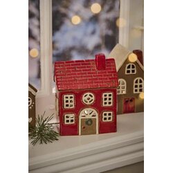 Ib Laursen House f/tealight tile roof and wreath on door, 7 x 17 x 13 cm