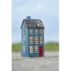 Ib Laursen House f/tealight blue w/red door, 7,5 x 20,5 x 10 cm