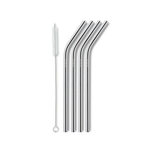 Aya&Ida Reusable smoothie straw 8 mm 4 pcs/pkt + brush, silver