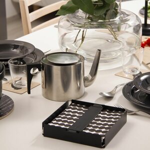 Miiko Design Napkin holder 17 x 17 x 3,5cm, black/black leather strap