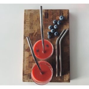 Aya&Ida Reusable smoothie straw 8 mm 4 pcs/pkt + brush, silver
