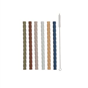 OYOY Mellow silicone straw 16 cm pack of 6, caramel/blue