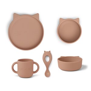 Liewood Vivi silicone tableware set, Cat dark rose