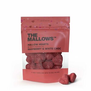 The Mallows Mallows hearts vaahtokarkit, vadelma ja valkosuklaa 90 g