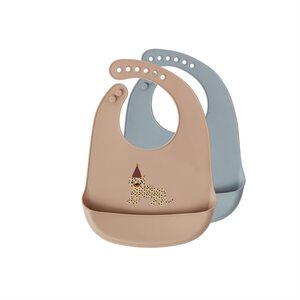 OYOY Leopard bibs with trough 2 pcs/pkt, beige/blue