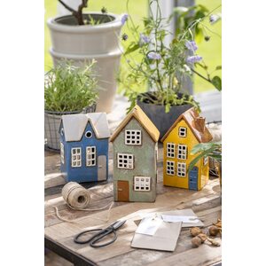 Ib Laursen House f/tealight blue w/round dormer window, 8 x 17 x 11,5 cm