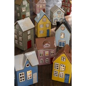 Ib Laursen House f/tealight blue w/round dormer window, 8 x 17 x 11,5 cm