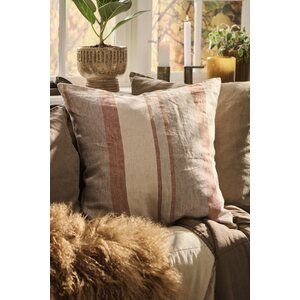 Ib Laursen Striped cushion cover linen 50 x 50 cm, beige/brown/rust