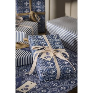 Ib Laursen Blue tile gift wrapping paper 52,5 cm x 2 m