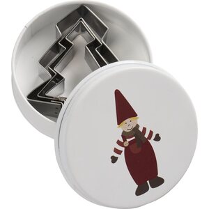 Ib Laursen Tin box with 3 Christmas tree cookie cutters, Christmas elf