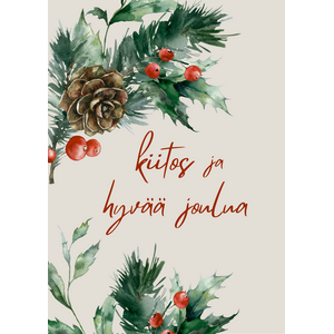 Kiitos ja hyvää joulua joulukortti, kävyt ja marjat
