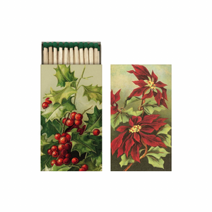 Sköna Ting Matchboxes 6 x 11 cm, Red Christmas flowers - holly/poinsettia