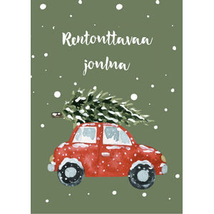 Rentouttavaa joulua joulukortti, auto vihreällä pohjalla