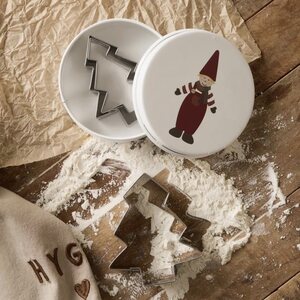 Ib Laursen Tin box with 3 Christmas tree cookie cutters, Christmas elf