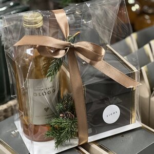 Lahjapakkaus glögi ja toffeetryffelit