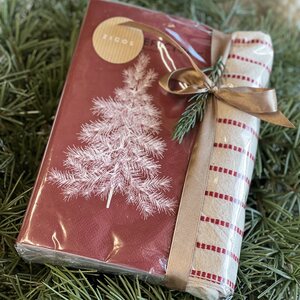 Lahjapakkaus Julgran servetit + Holly keittiöpyyhe