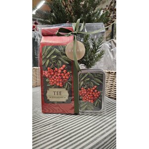 Lahjapakkaus joulutee ja piparminttupastillit, havu