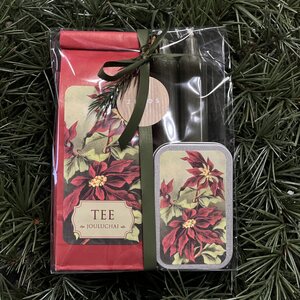 Lahjapakkaus joulutee ja piparminttupastillit