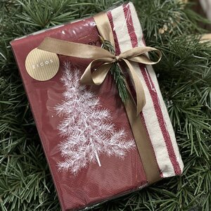 Lahjapakkaus Julgran servetit + Olga keittiöpyyhe