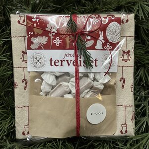 Lahjapakkaus jouluterveiset toffeet ja Hollie keittiöpyyhe