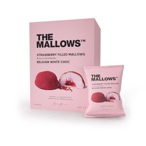 The Mallows täytetyt vaahtokarkit mansikka + vadelma & valkosuklaa