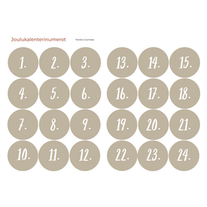 Joulukalenterin numerot 1–24 - VALITSE VÄRI