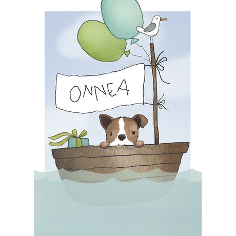 Henna Adel Onnea -kortti, koira veneessä
