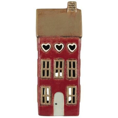 Ib Laursen Talo kynttilälyhty punainen kolmella sydämellä, 7 x 26,5 x 9 cm