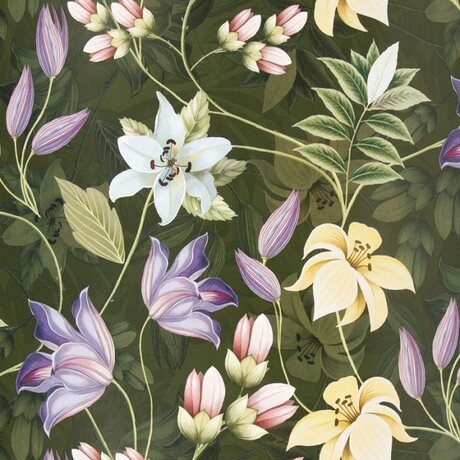 Lahjapaperi Garden lily 56,5 cm, x 2 m, vihreä/lila/vaaleat sävyt