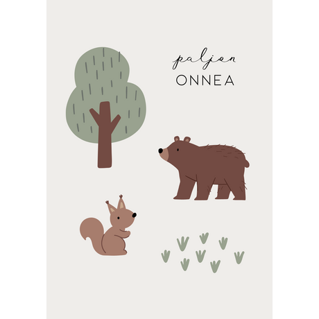 Paljon onnea kortti, karhu ja orava