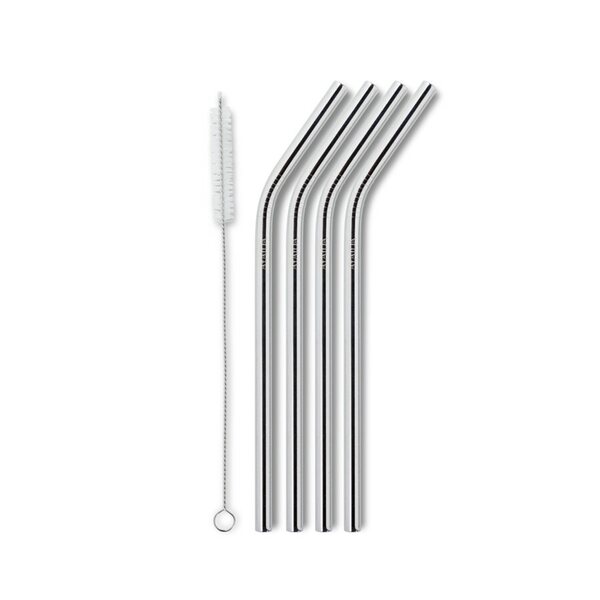 Aya&Ida Reusable smoothie straw 8 mm 4 pcs/pkt + brush, silver