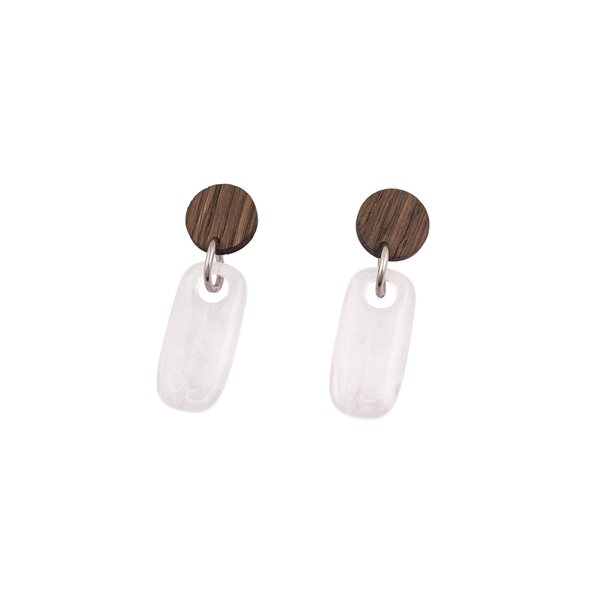 Littlebit Design Kitee roikkuvat nappikorvakorut savutammi/valkoinen läpinäkyvä, 60 mm