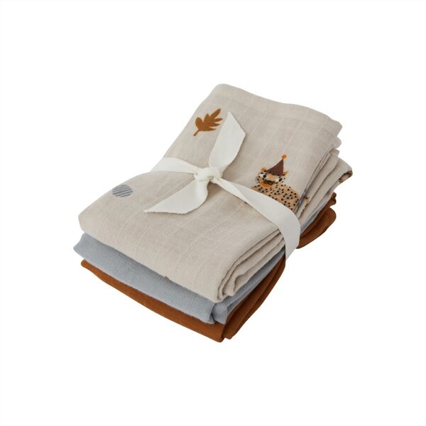OYOY Leopard harsot 70 x 70 cm 3kpl/pkt, muta/siniharm./ruskea