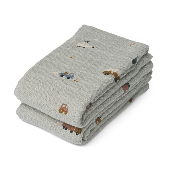 Liewood Lewis harsot 65 x 65 cm 2kpl/pkt, Vehicles dove blue mix