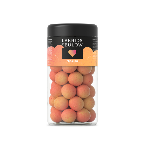 Lakrids By Bulow LOVE Peaches suklaakuorrutteinen lakritsi 295 g, regular
