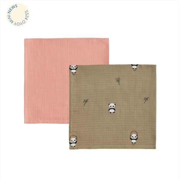 OYOY Panda harsot 70 x 70 cm 2 kpl/pkt, muta/koralli