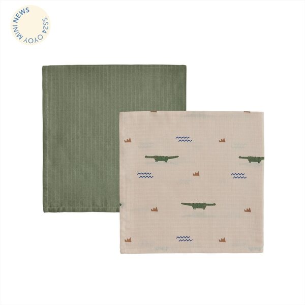 OYOY Crocodile Muslin Pack of 2, nude/olive