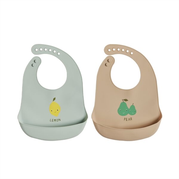 OYOY Yummy silicone bib pack of 2 19 x 27 cm, minty/camel