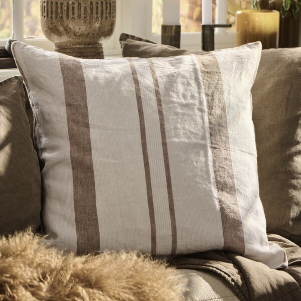 Ib Laursen Striped cushion cover linen 50 x 50 cm, off-white/brown