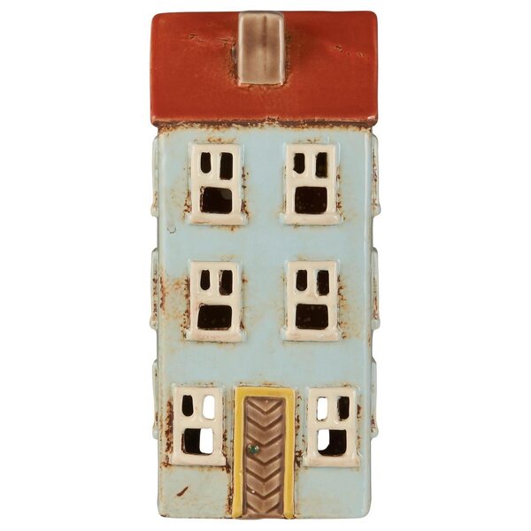 Ib Laursen Nyhavn House f/tealight light blue w/yellow door, 8 x 20 x 9 cm
