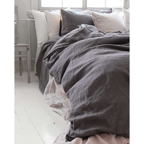Heaven Linen Tuplapellavapussilakana 230 x 220 cm + 2 x tyynyliina 50 x 60 cm, tummanharmaa